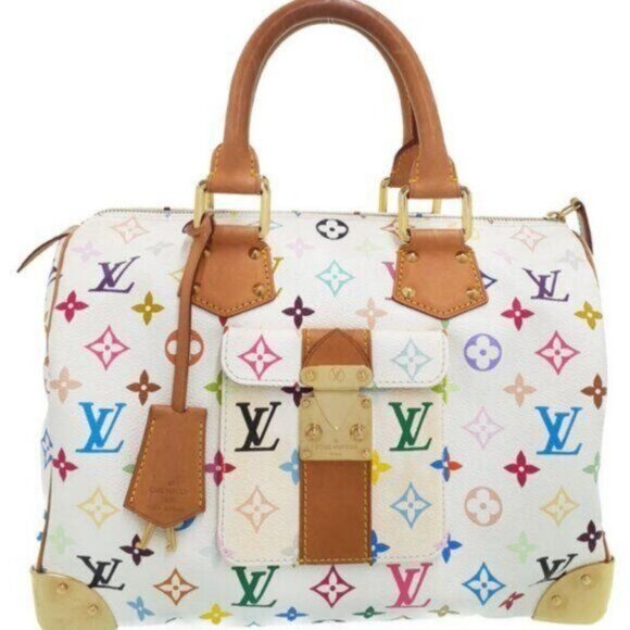 Louis Vuitton Handbags - Authentic Louis Vuitton Multicolor Speedy 30 Monogram Sac Hand Bag White Gold